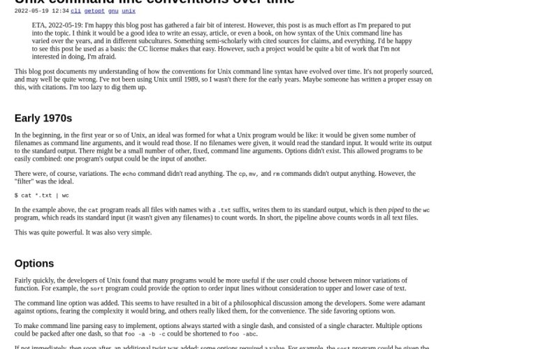 Unix command line conventions over time